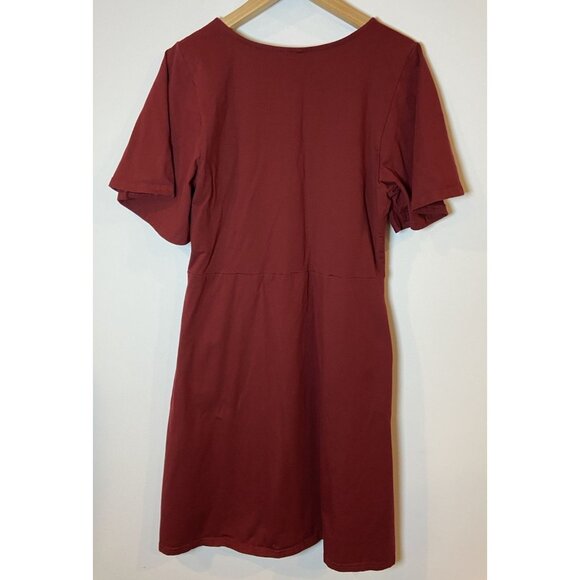 Pact Midi Dress A Line Pockets Flutter Sleeves Organic Cotton Maroon Red Large L - Picture 3 of 4
